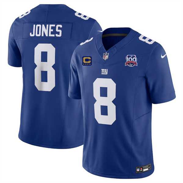 Men & Women & Youth New York Giants #8 Daniel Jones Blue 2024 F.U.S.E. With 4-Star C Patch And 100TH Season Patch Vapor Untouchable Limited Stitched Jersey